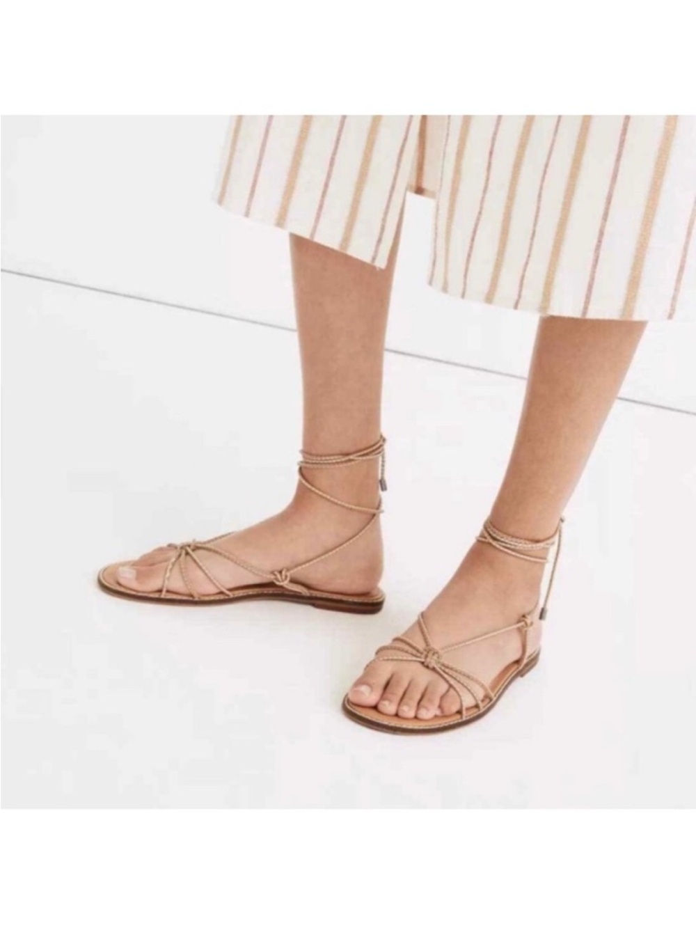 Madewell Braided lace up Women's Strappy Ankle-Tie Sandals in Nude 6.5